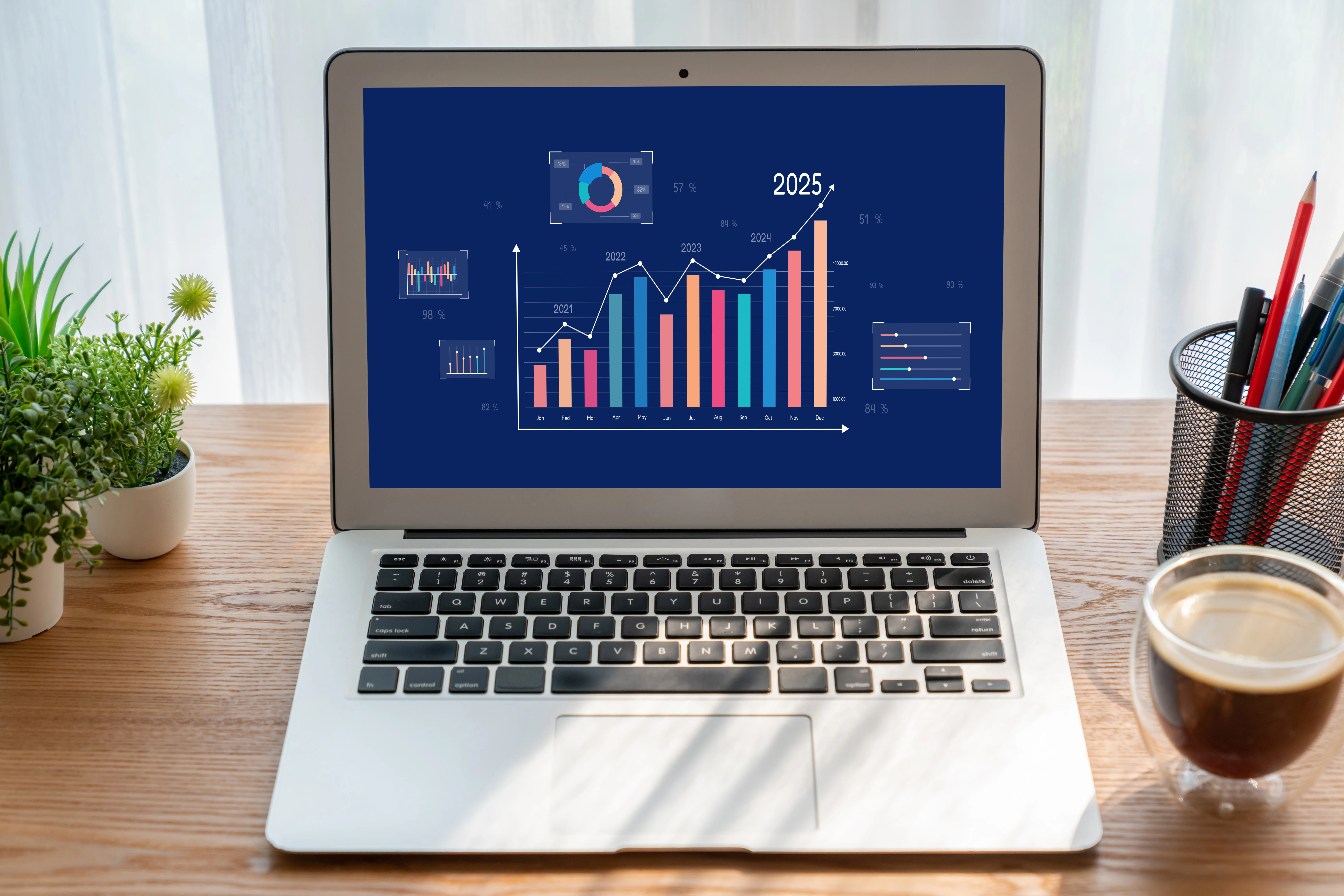 Analytics dashboard displaying organic traffic growth curves and performance metrics for e-commerce SEO